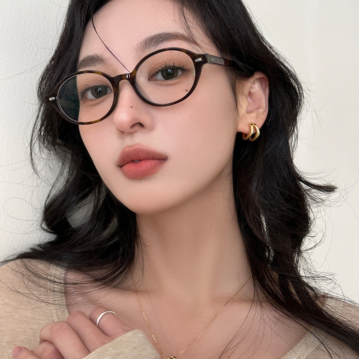 C廠-高級感日韓方形銀針耳環女百搭疊戴感雙層耳圈設計感小眾耳飾「EH-3599」25.06-2