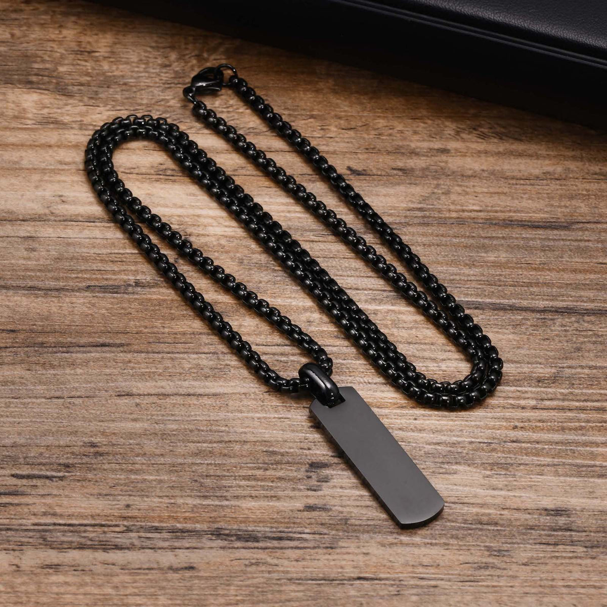 G廠-不鏽鋼光面吊牌黑色吊墜項鍊 刻字金屬 跨境飾品「PN-1864」25.04-3