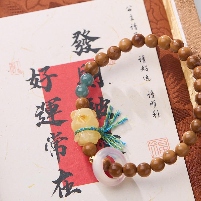 AS廠-天然6MM庫克菩提手串原創設計雙圈蜜蠟可愛小熊手鍊文玩禮物批發「L06200740」25.03-3