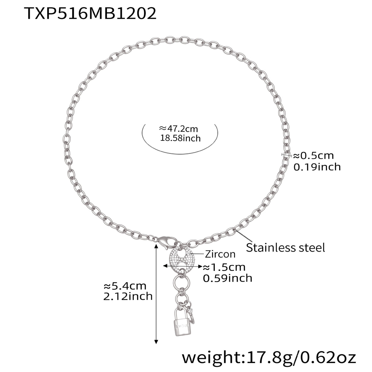 B廠-不鏽鋼滿鑽鋯石豬鼻子鎖頭流蘇吊墜珠寶扣項鍊手鍊套裝鍍18k真金「TXP516」25.12-2