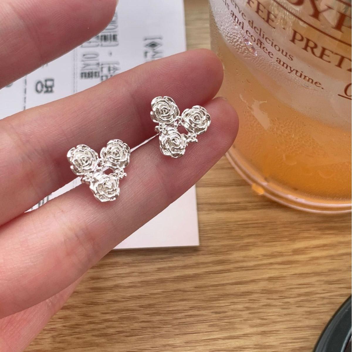 C廠-小清新森系玫瑰花耳釘女精緻高級感銀針愛心耳環小眾百搭耳飾「EH-3176」24.09-1