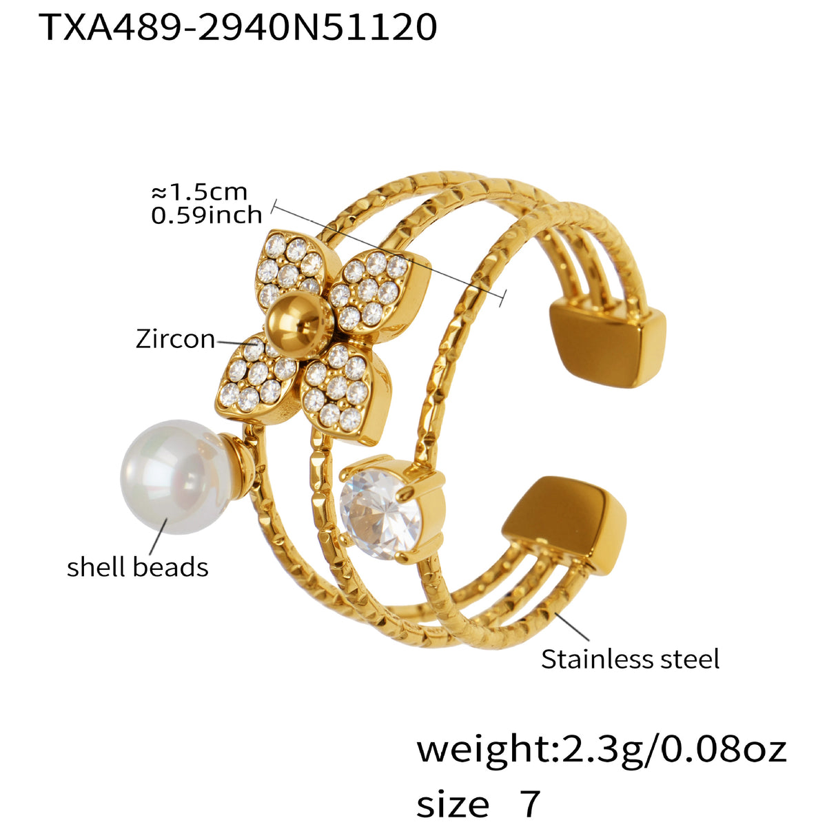 B廠-熱銷新品重十字夾珠鬱金香花朵鑲鋯石滿鑽鎖骨項鍊戒指套裝「TXP489」25.11-4