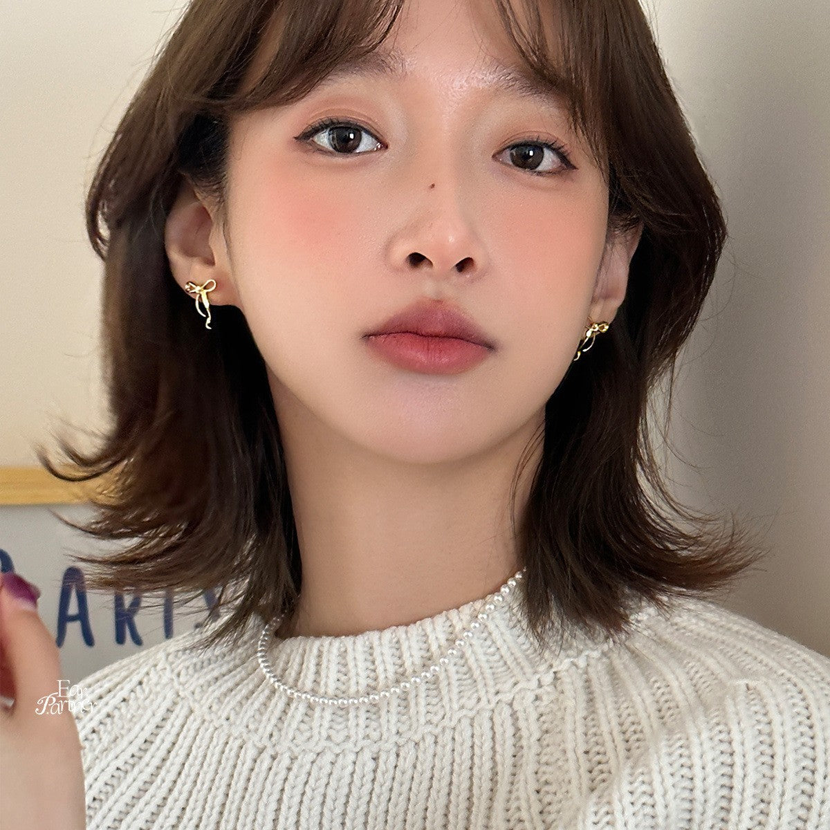 C廠-甜美百搭絲帶蝴蝶結耳釘女精緻小眾高級感時尚新款銀針耳飾品「EH-3467」25.04-3
