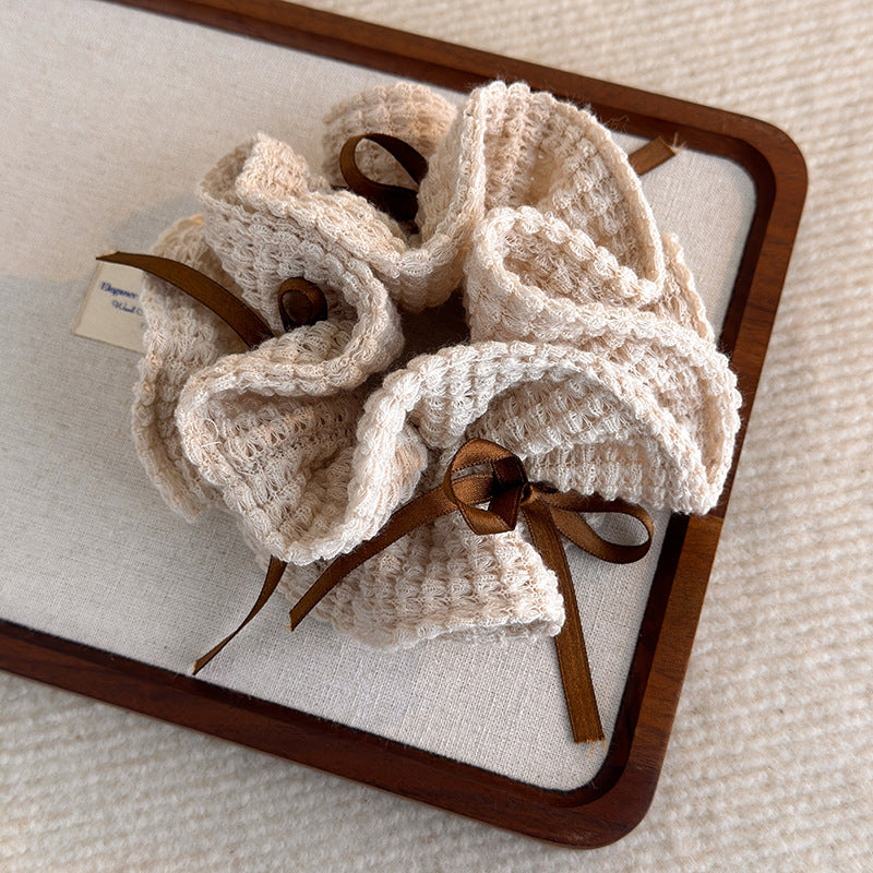 E廠-甜美少女風針織鏤空絲帶蝴蝶結大腸圈髮繩女新款韓系百搭扎頭髮圈「27784」25.12-2