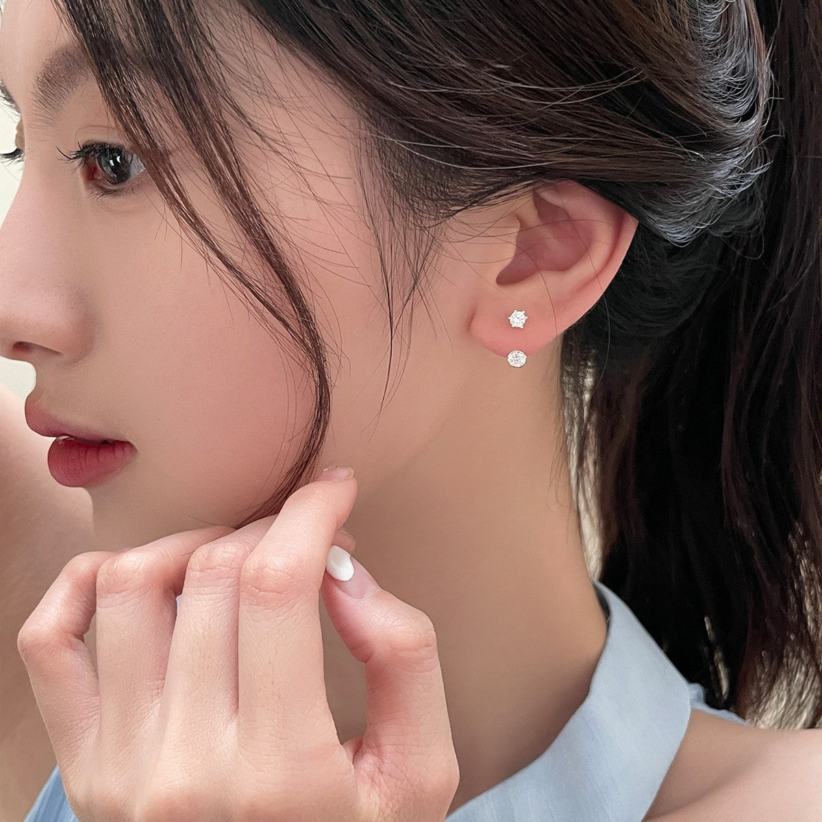 C廠-簡單百搭後掛式鋯石耳釘女甜酷百搭新潮款銀針耳環高級感ins耳飾「EH-4042」25.09-2