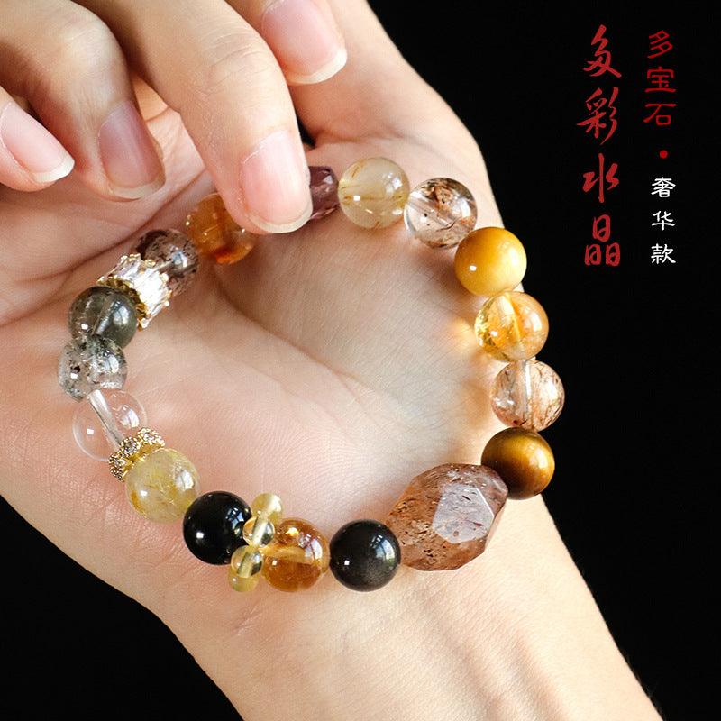 AS廠-天然多寶水晶串珠手鍊女小眾高級黑金超七綠幽靈手串首飾批發「SL5682」24.10-4