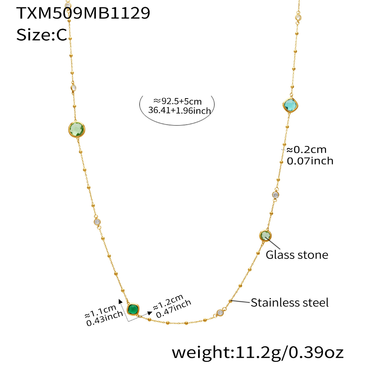 B廠-不鏽鋼四葉花鑲鋯石切麵包邊石頭手鍊長款毛衣鏈項鍊耳環首飾套裝「TXP509」25.12-1