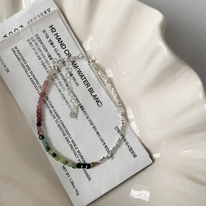 C廠-個性時尚優雅氣質簡約百搭淑女風S925銀碧璽碎銀子手鍊項鍊通體銀「SF70」25.05-3