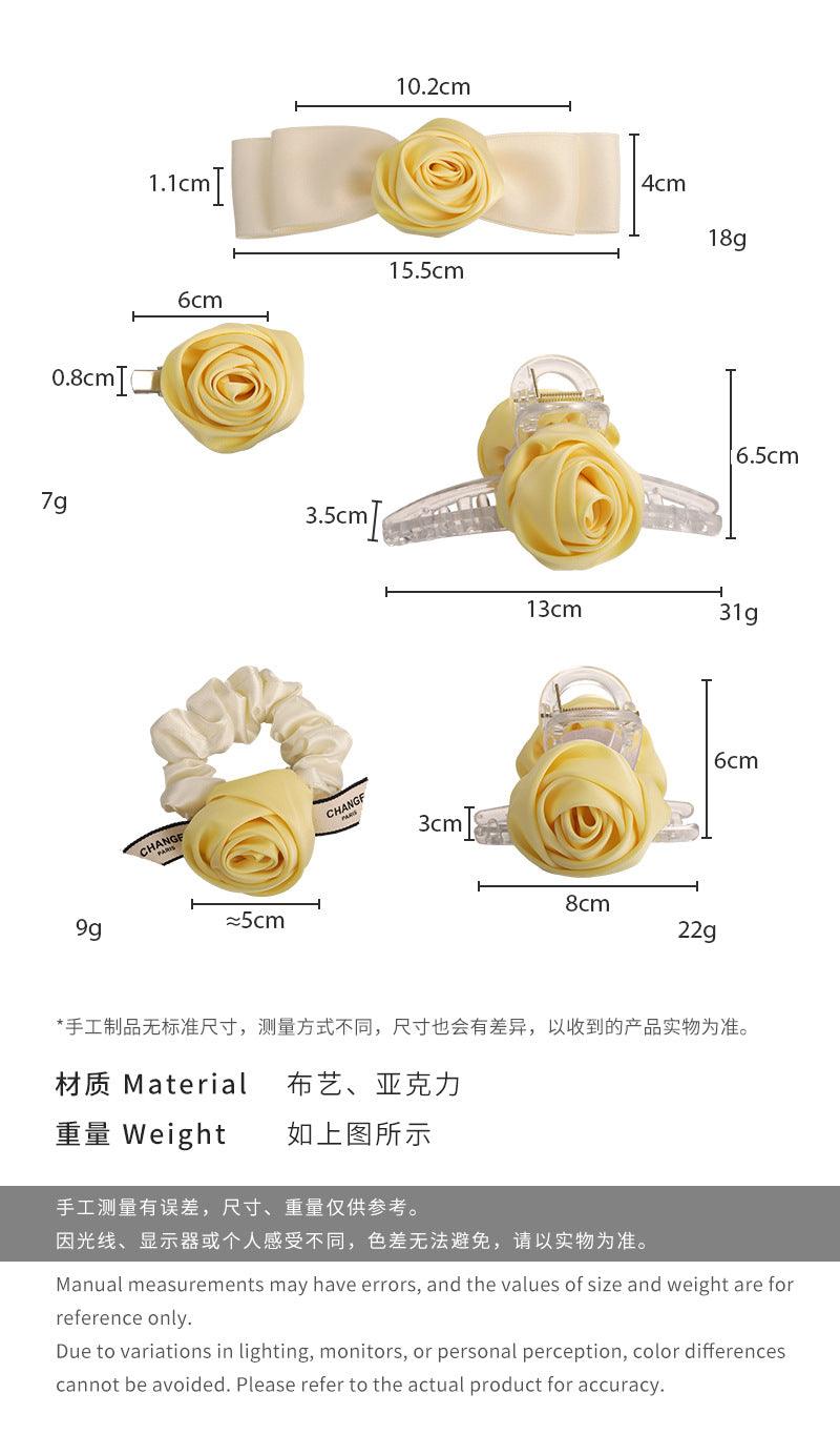 E廠-春日陽光 手工立體黃色玫瑰花朵髮夾女優雅氣質後腦勺半扎髮頭飾「26777」25.04-2