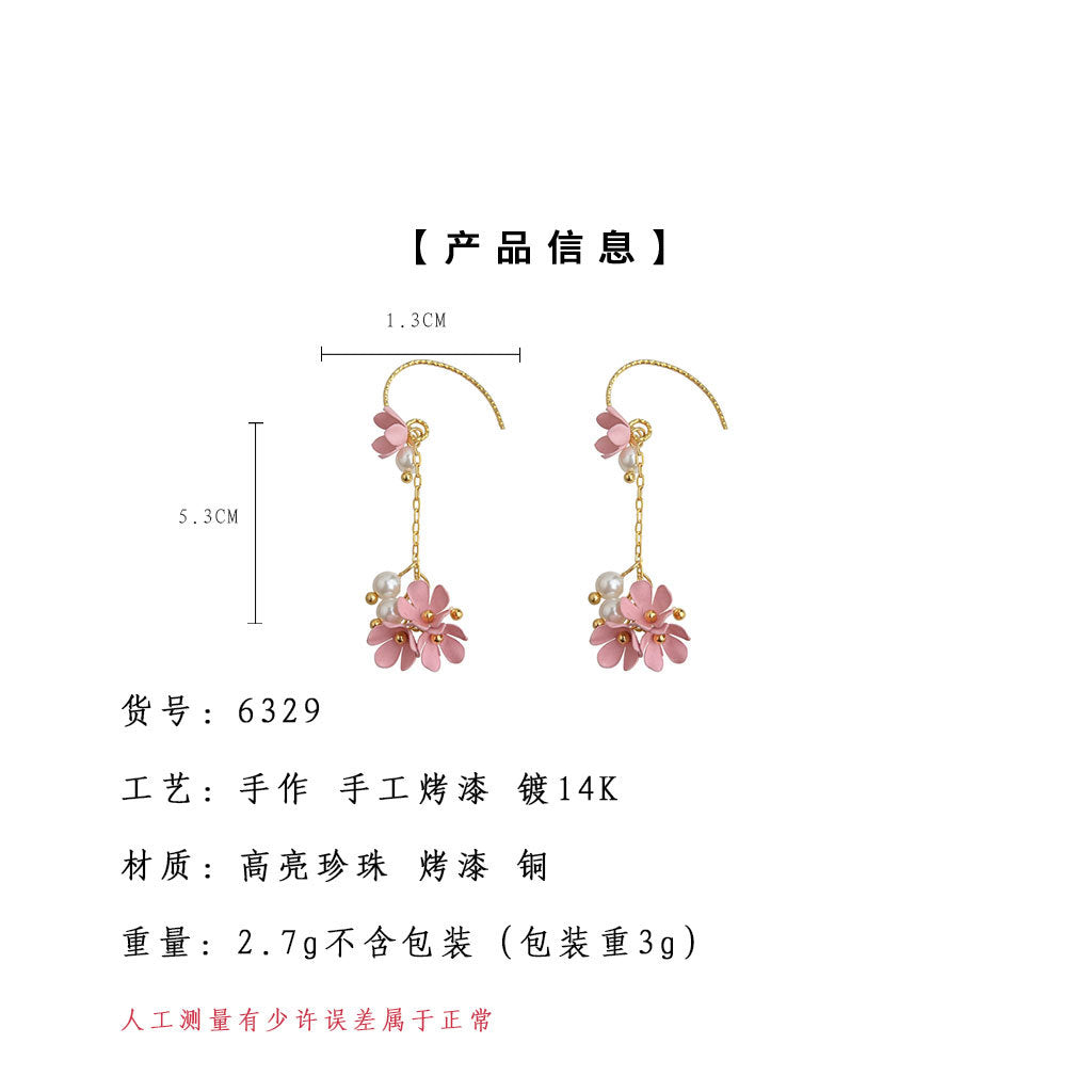 A廠-超仙桂花流蘇珍珠耳環女2025新款爆款高級感飾品夏日百搭氛圍耳飾「6329」25.06-4
