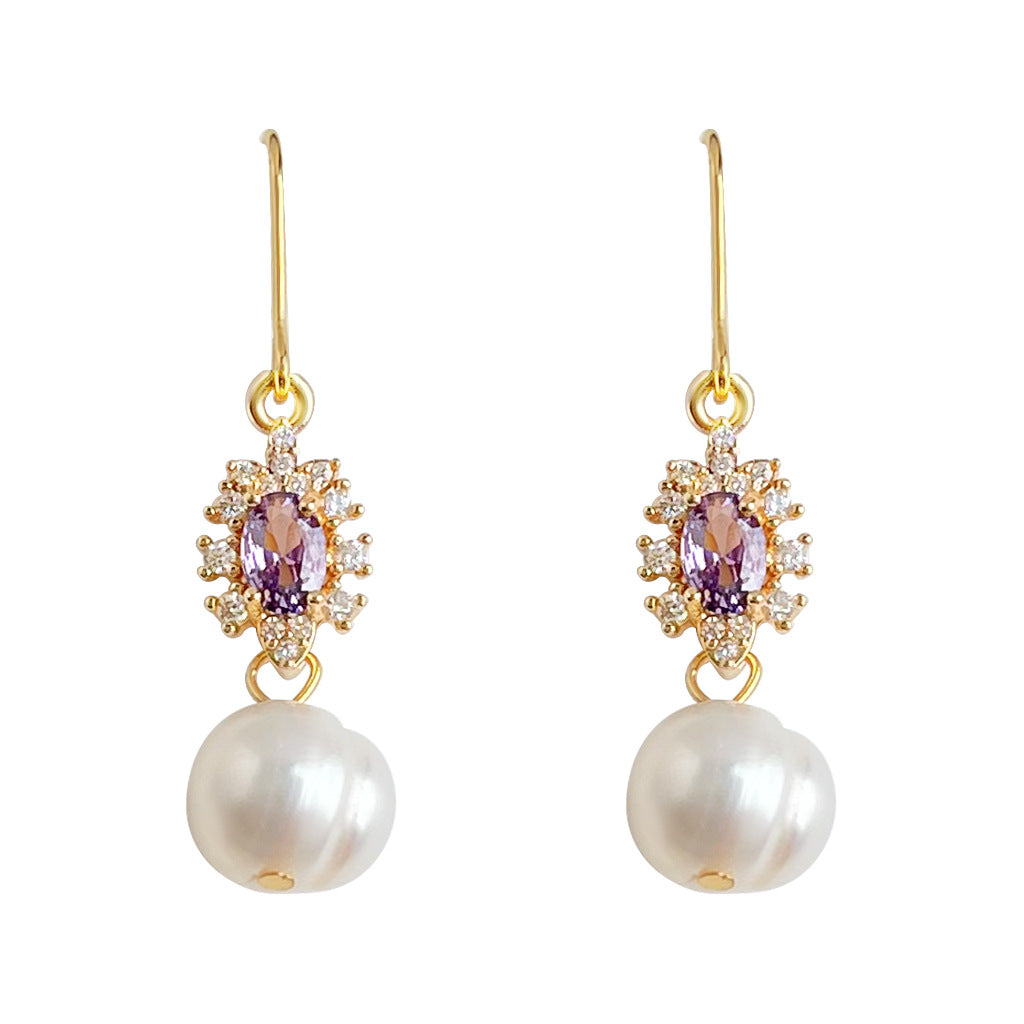 A廠-天然淡水珍珠微鑲鋯石清新甜美小香風手工耳環景區紀念品耳環「7027」25.11-1