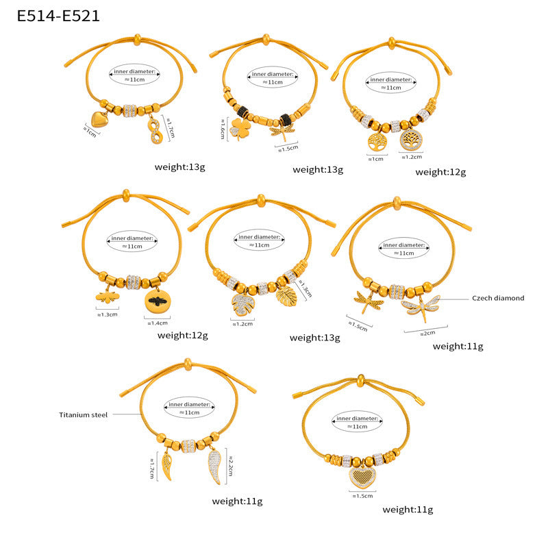 B廠-歐美跨境復古民族風手鍊新款鑲鑽幾何圖案手環配飾女鈦鋼鍍金套裝「E514-21」24.04-4