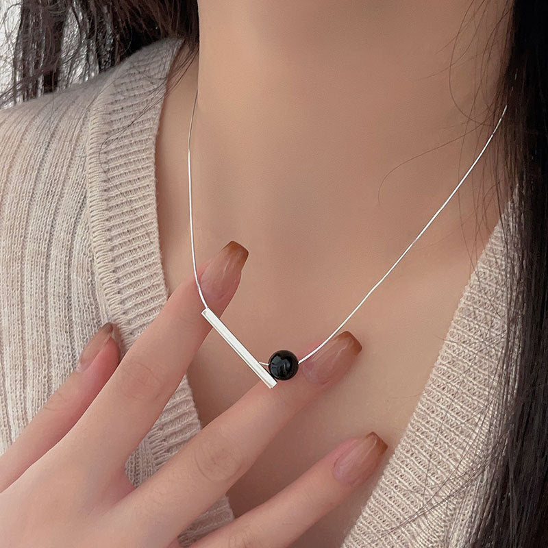 F廠-歐美風西班牙設計師925純銀項鍊方管黑瑪瑙套鏈「B110」25.10-1