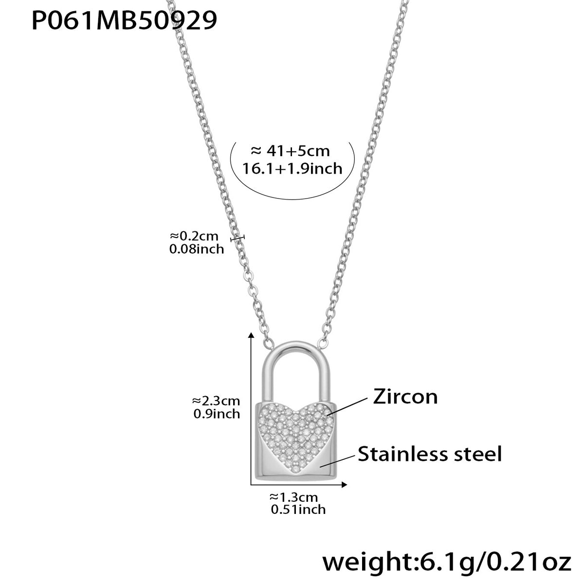 B廠-新款不鏽鋼5A鋯石愛心鎖鑲鑽吊墜項鍊鍍18k真金不掉色飾品「P061」25.10-1