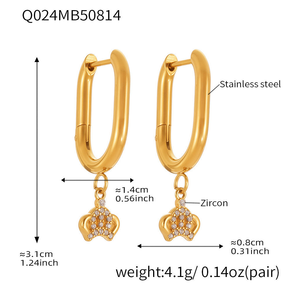 B廠-歐美飾品不鏽鋼U形皇冠鑲鋯石耳環鍍18k真金時尚耳飾不掉色「Q021-Q026」25.08-4