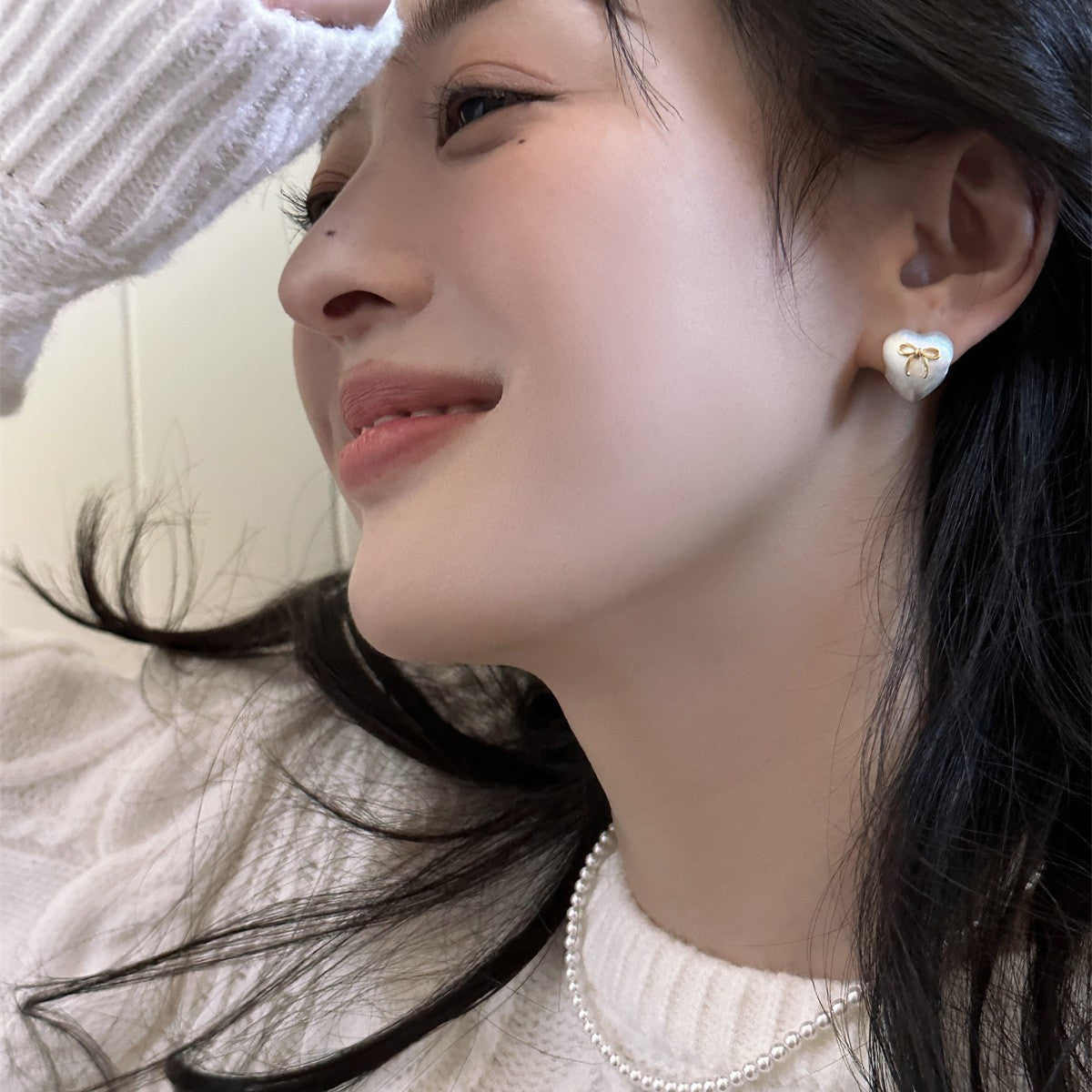 C廠-小眾設計感磨砂拉絲愛心耳環女韓系甜美氣質蝴蝶結耳扣百搭耳飾「EH-3604」25.06-3