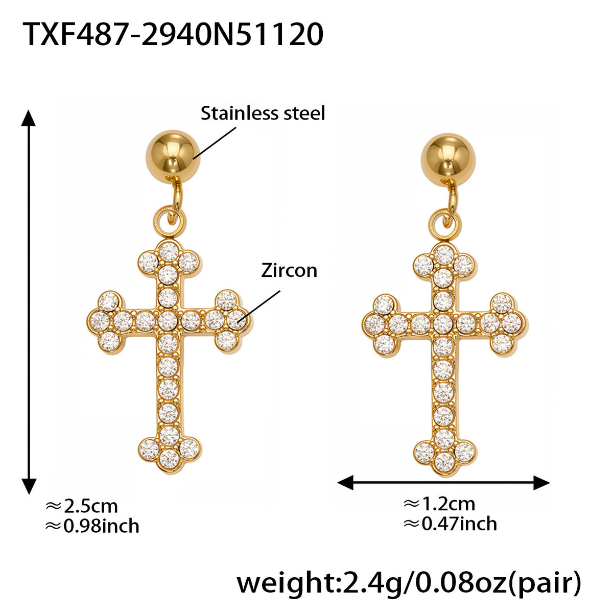 B廠-超閃5A鋯石十字架吊墜項鍊手鍊耳環戒指首飾套裝不鏽鋼材質「TXP487」25.11-4