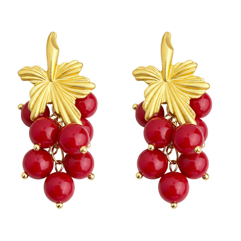 A廠-時尚高級感長款流蘇安可拉紅葡萄串新款手工耳環工廠耳飾「7205」25.12-2