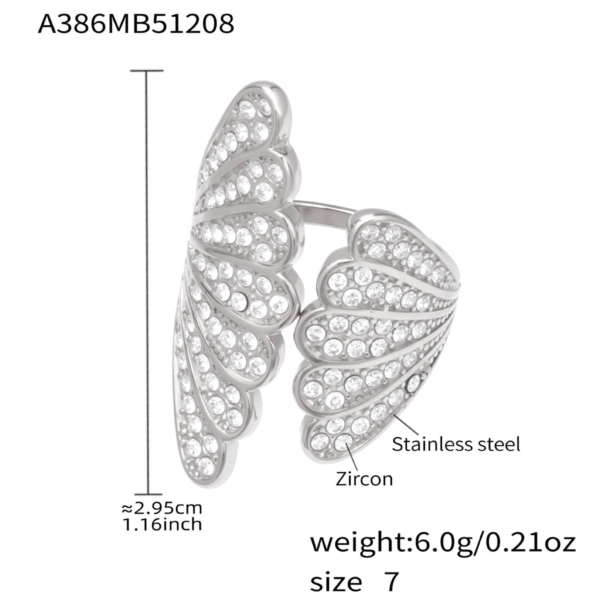 B廠-不鏽鋼百葉扇5A鋯石開口戒指鍍18k真金ins小眾設計指環輕奢手飾品「A386」25.12-3