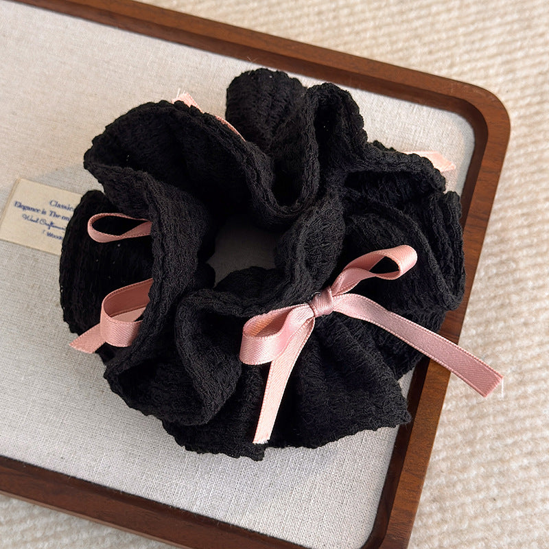 E廠-甜美少女風針織鏤空絲帶蝴蝶結大腸圈髮繩女新款韓系百搭扎頭髮圈「27784」25.12-2