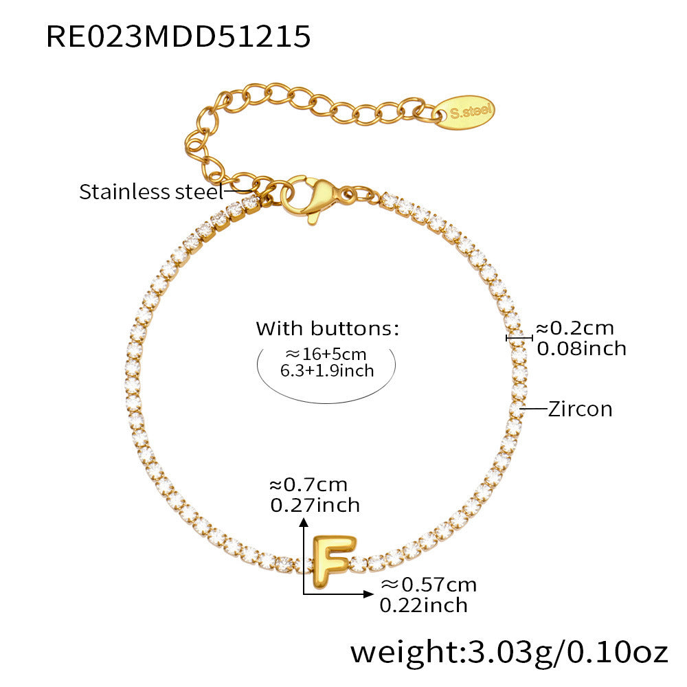 B廠-爆閃爪鑲鋯石26字母手鍊 不鏽鋼鍍18k真金時尚精緻氣質珠寶首飾女「RE023」25.12-3