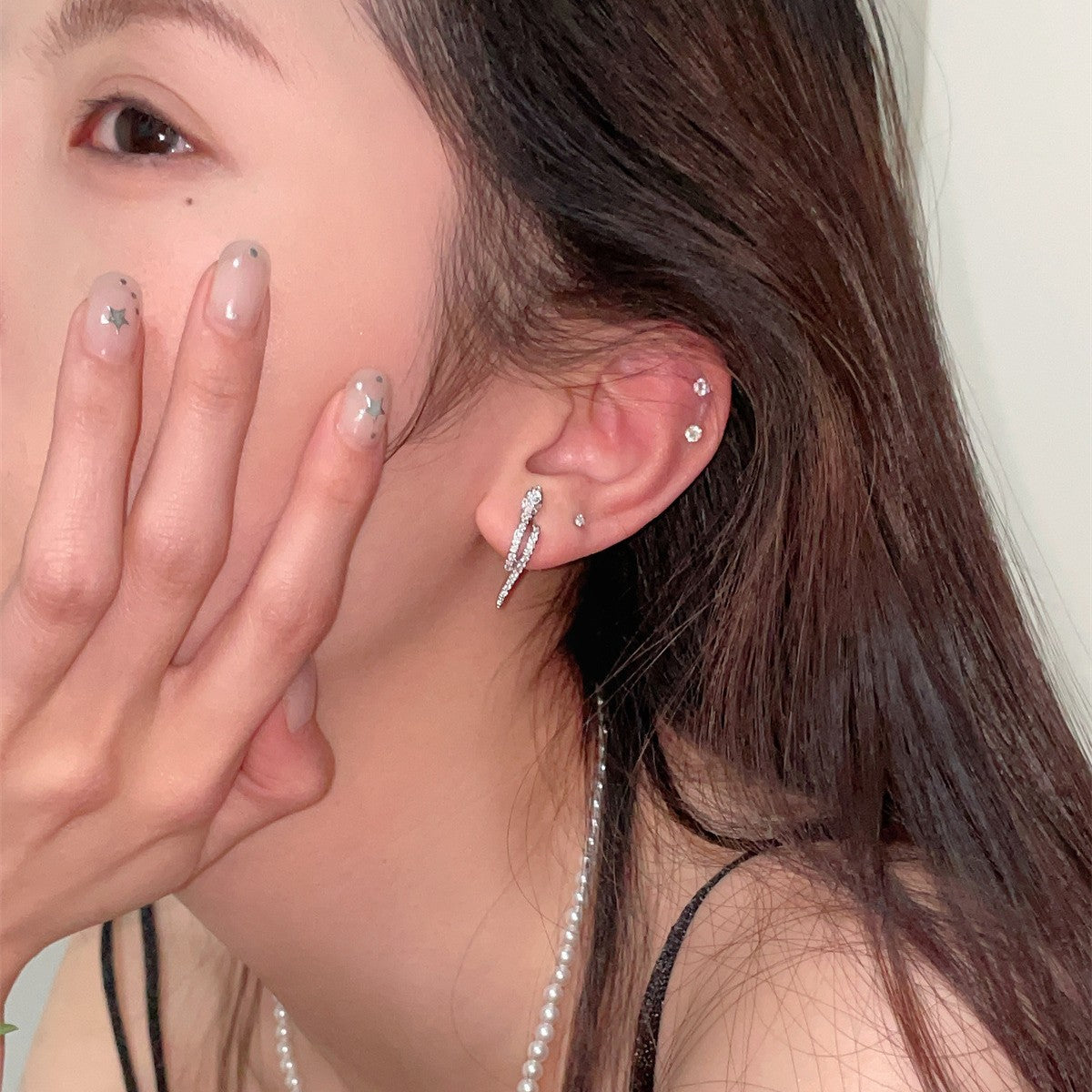 C廠-冷淡風小巧鋯石蛇形耳扣女歐美誇張個性銀針耳環小眾高級感耳飾「EH-3629」25.07-1