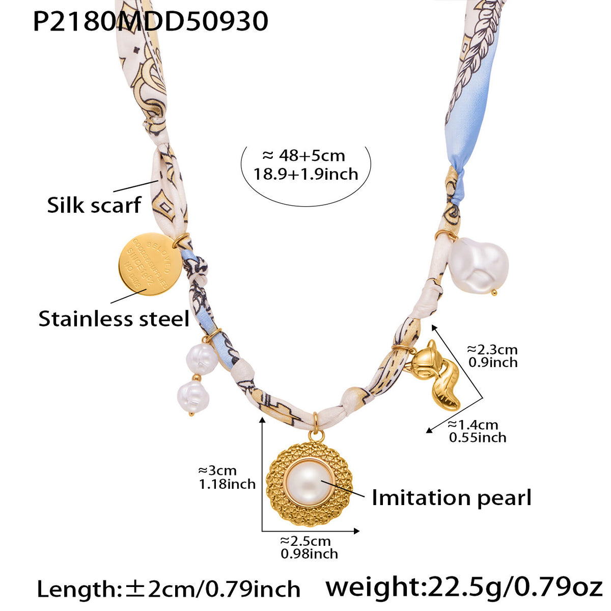 B廠-diy絲巾項鍊 虎眼石仿珍珠頸鏈 小眾設計感打結布條飾品「P2178」25.10-2