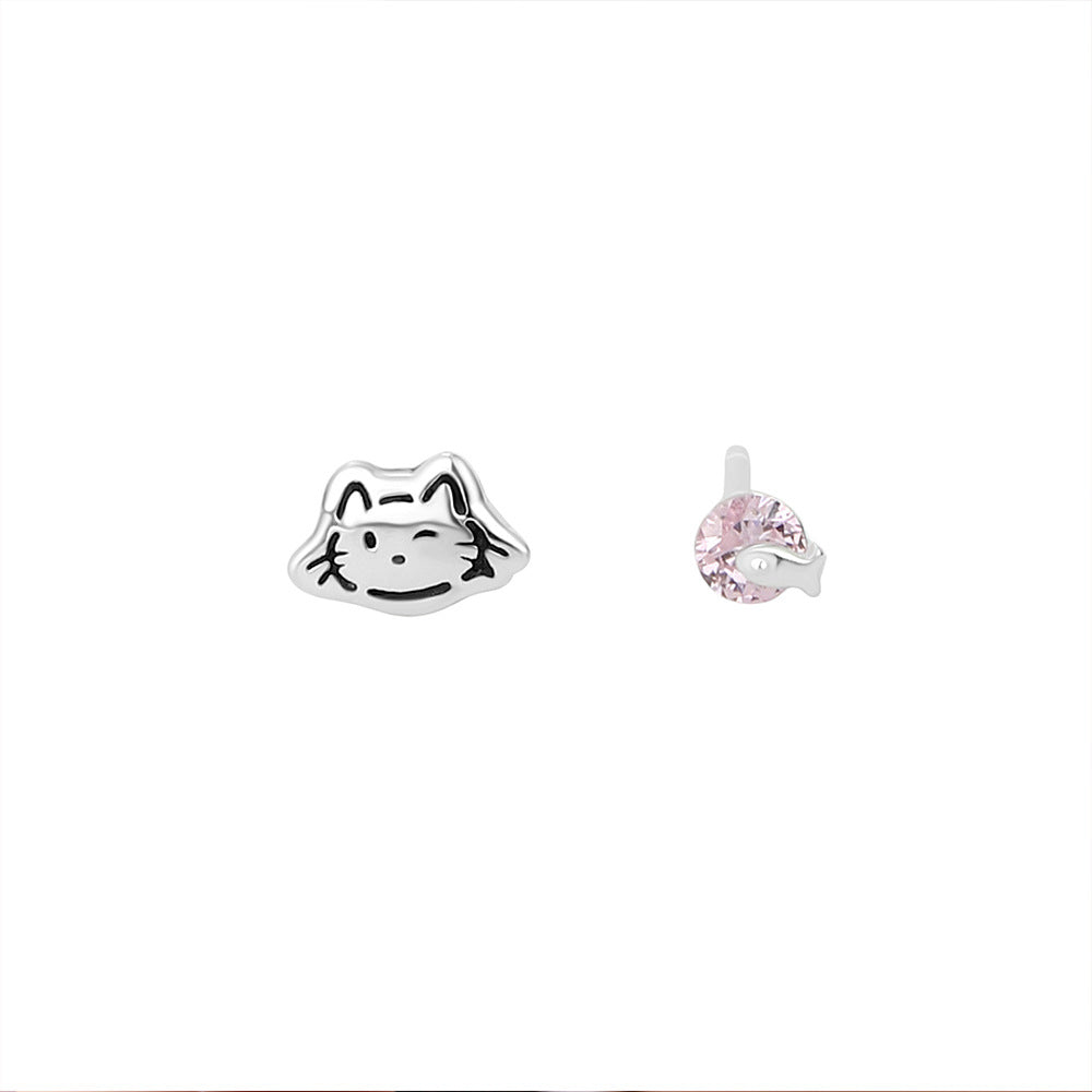D廠-原創足銀S999貓咪小魚耳環溫柔精緻甜美小巧個性獨特韓風耳飾批發「YC9006E_1」25.12-2