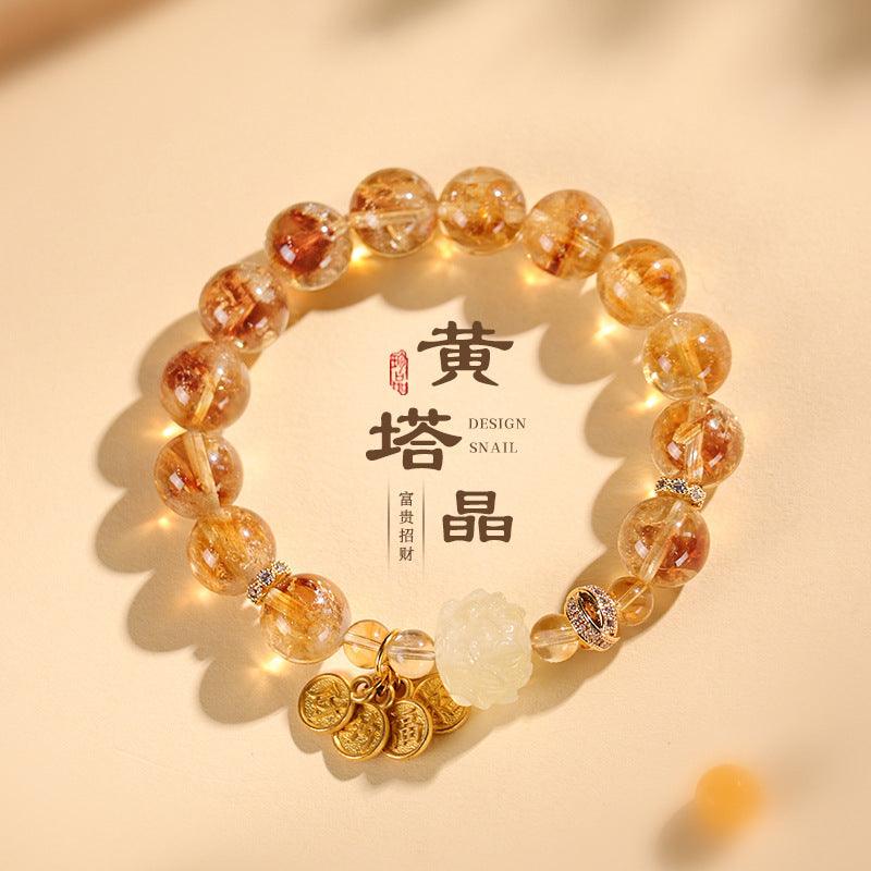 AS廠-日富一日天然黃塔晶水晶手鍊黃水晶手串女蓮花國風復古手飾批發款「AL891510」25.02-3