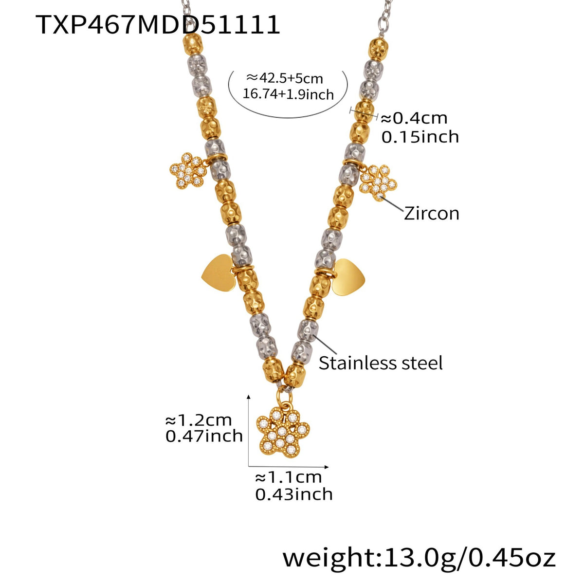 B廠-簡約不鏽鋼拼色項鍊手鍊套裝四葉草鑲嵌鋯石吊墜鍍18k真金「TXP467-TXE467」25.11-3