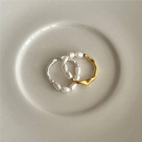 F廠-韓版飾品925純銀異形珍珠戒指個性小紅書INS戒指指環首飾「J1820」23.08-2 - 安蘋飾品批發