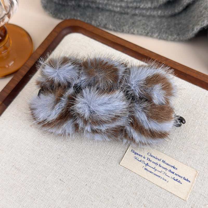 E廠-韓系虎斑豹紋毛絨香蕉夾毛絨絨竪夾高級感盤髮夾馬尾竪夾半扎髮抓「27619」25.10-5