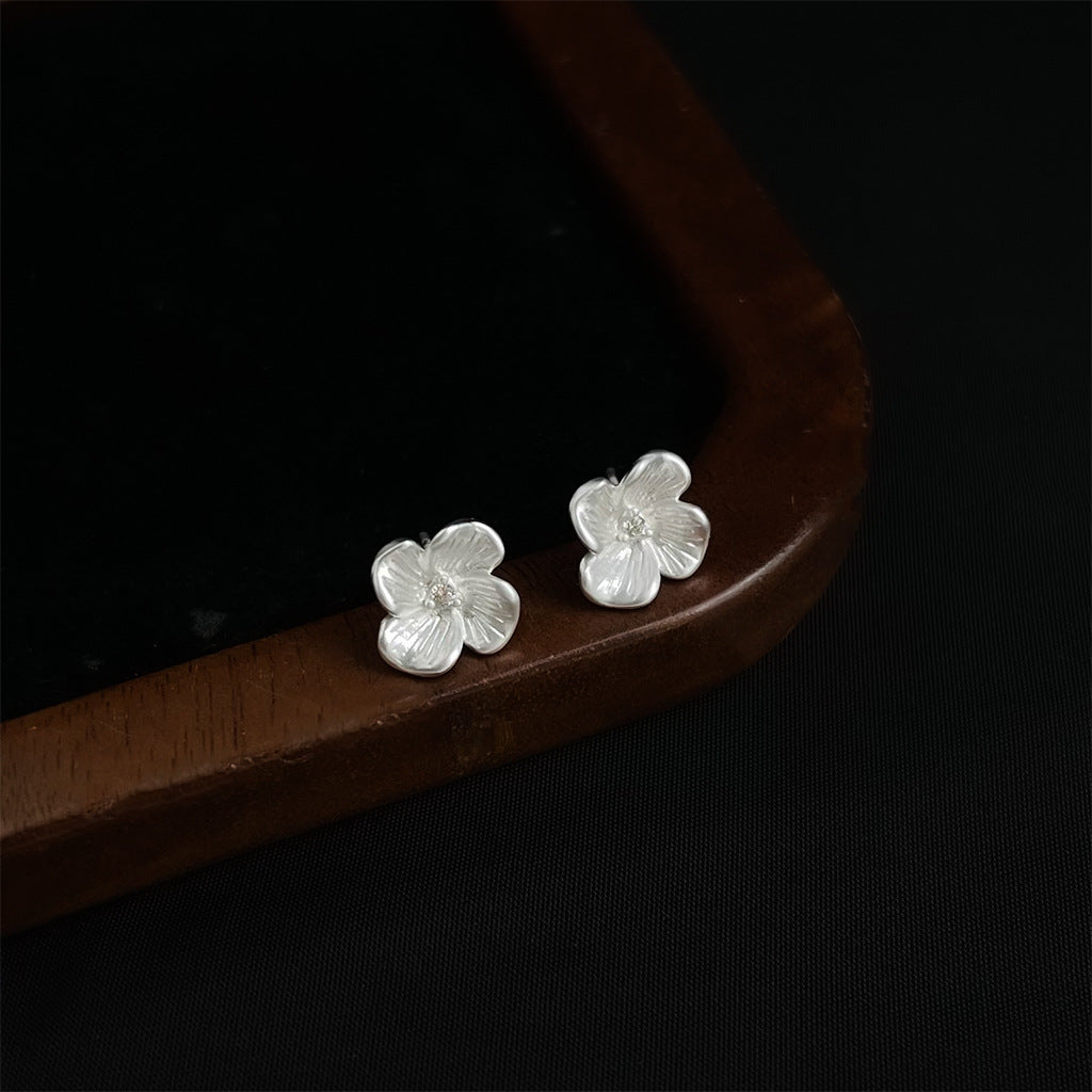 A廠-甜美簡約高級感微鑲鋯石925銀針迷你小巧百搭花朵小耳環耳飾「6451」25.07-3