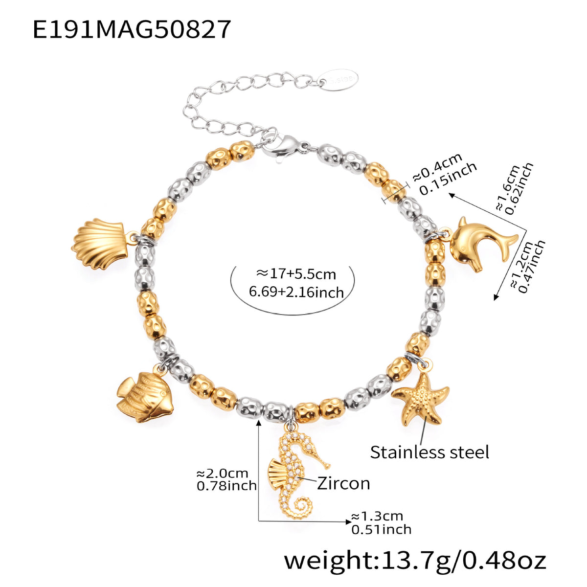 B廠-海洋風八爪魚海星鋯石DIY多配件吊墜手鍊組合不鏽鋼首飾品「E188-E191-E193-E211」25.09-1