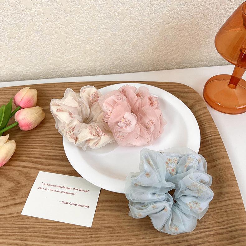 E廠-網紗花朵丸子頭大腸髮圈時尚髮繩仙氣早春扎馬尾頭繩簡約氣質皮筋「20852」24.04-2