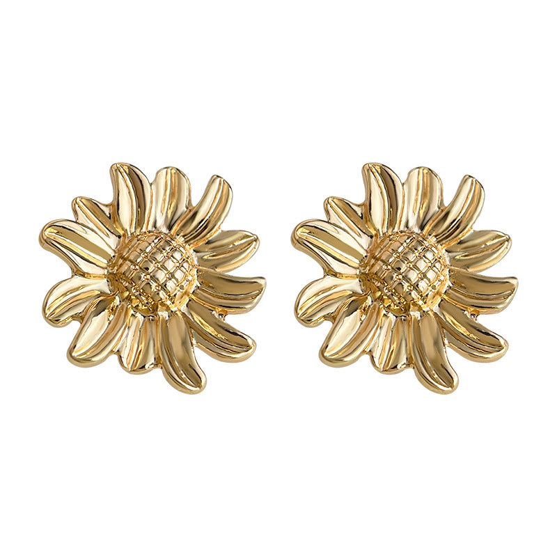 A廠-簡約時尚高級感雛菊花朵中古風耳環女氣質新款文藝復古向日葵耳飾「7100」25.11-3
