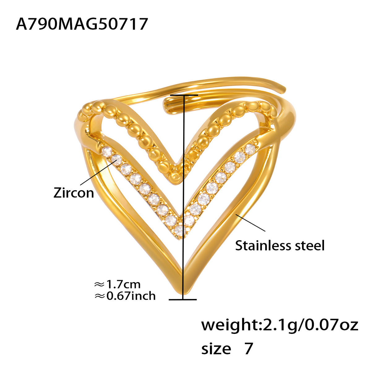 B廠-超閃鋯石八芒星開口鏤空戒指不鏽鋼18K金歐美網紅同款飾品「A790」25.07-4