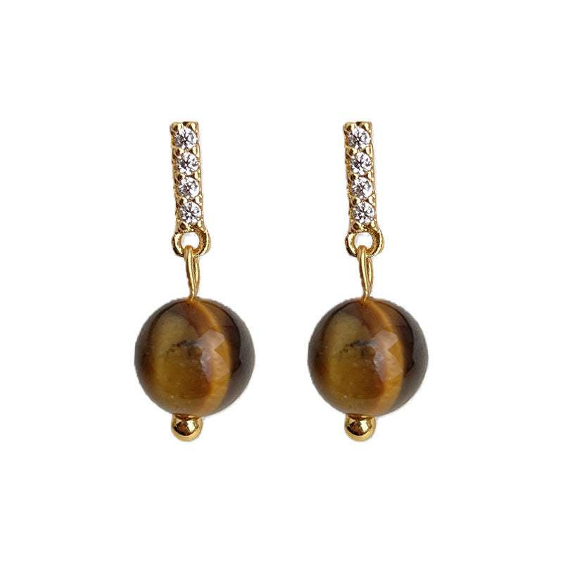 A廠-秋冬爆款美拉德風時尚高級感虎眼石微鑲鋯石小巧簡約耳環耳飾「7062」25.11-2