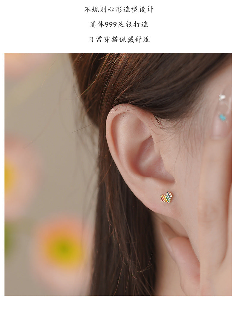 D廠-S999足銀愛心彩條耳環甜美可愛清新氣質韓風韓式精緻耳飾「YC2801E」25.06-1