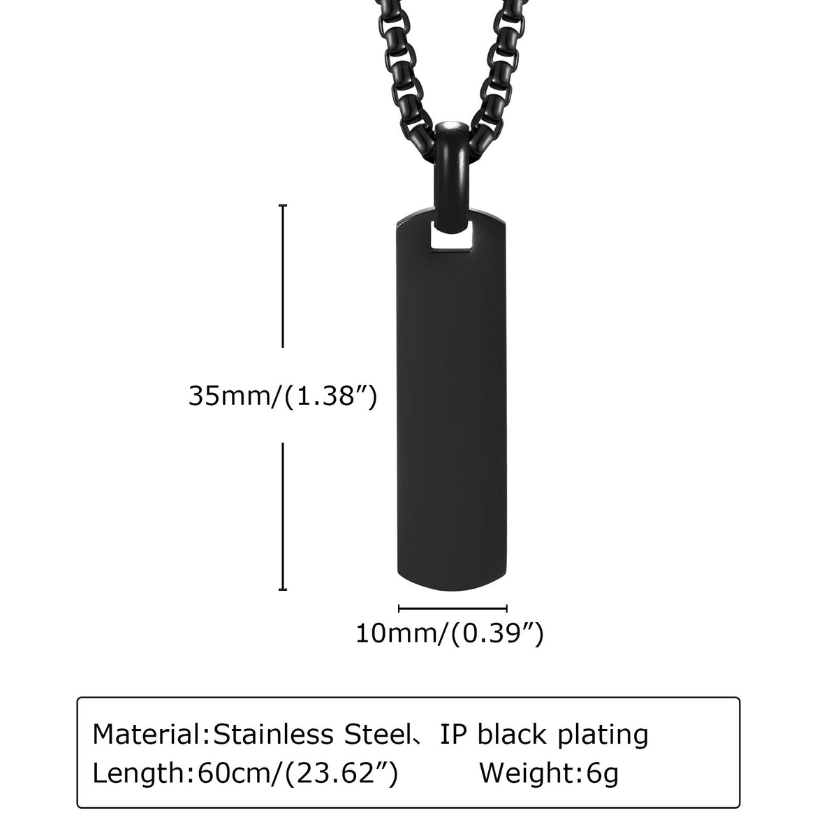 G廠-不鏽鋼光面吊牌黑色吊墜項鍊 刻字金屬 跨境飾品「PN-1864」25.04-3