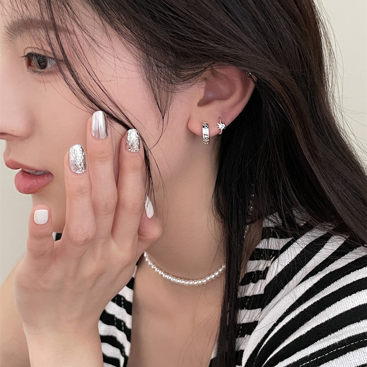 C廠-韓系小清新星星愛心銀針耳環女新款高級感時尚耳圈網紅氣質耳飾「EH-3771」25.09-1