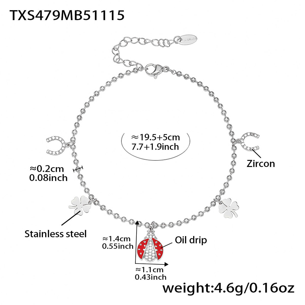 B廠-不鏽鋼5A鋯石滴油七星瓢蟲多配件吊墜項鍊手鍊耳環腳鏈套裝「TXP479」25.11-4