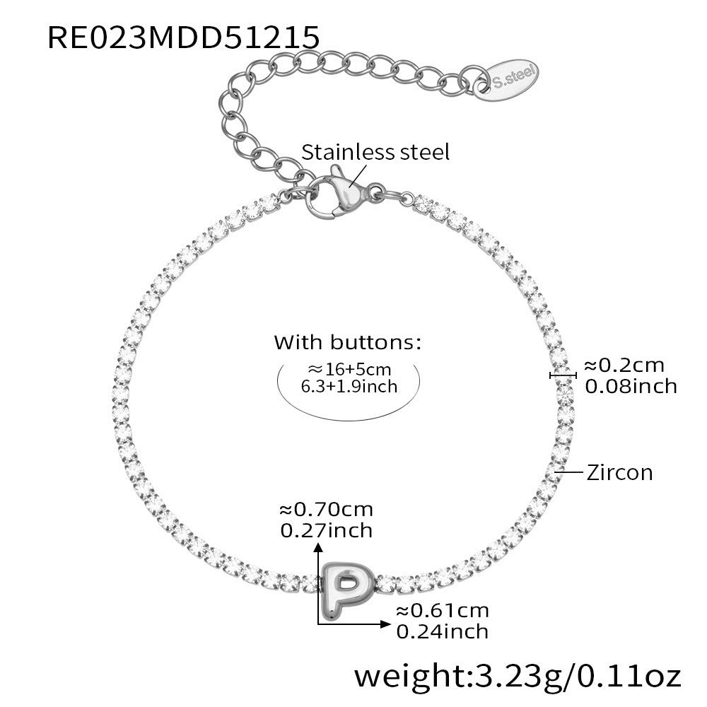 B廠-爆閃爪鑲鋯石26字母手鍊 不鏽鋼鍍18k真金時尚精緻氣質珠寶首飾女「RE023」25.12-3