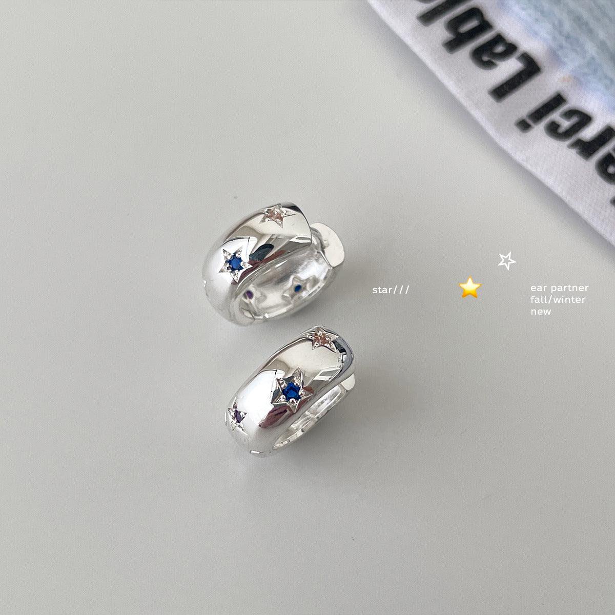 C廠-925銀針星星鋯石耳環女時尚百搭高級感耳圈精緻溫婉ins氣質耳飾「EH-3434」25.03-4