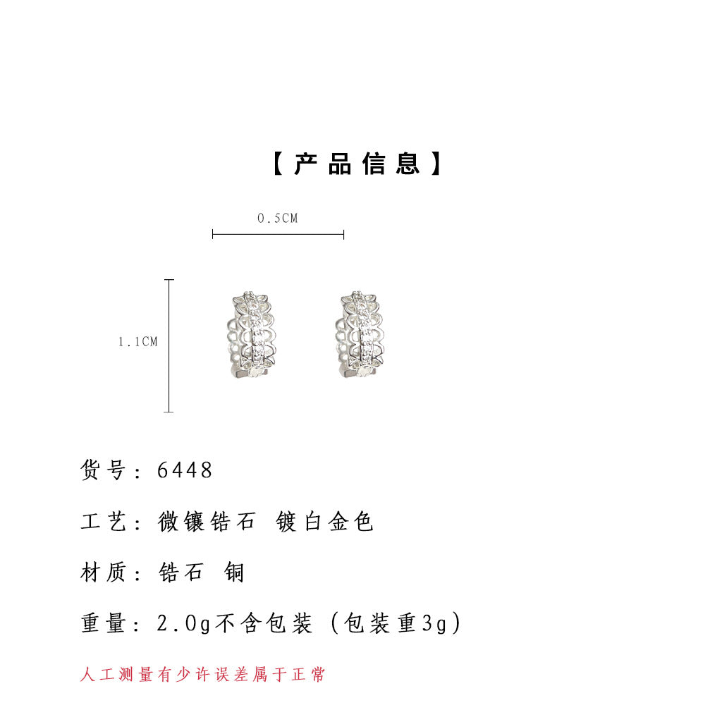 A廠-清新甜美蕾絲花邊鏤空氣質簡約通勤新款女小香風耳飾耳環飾品「6448」25.07-3
