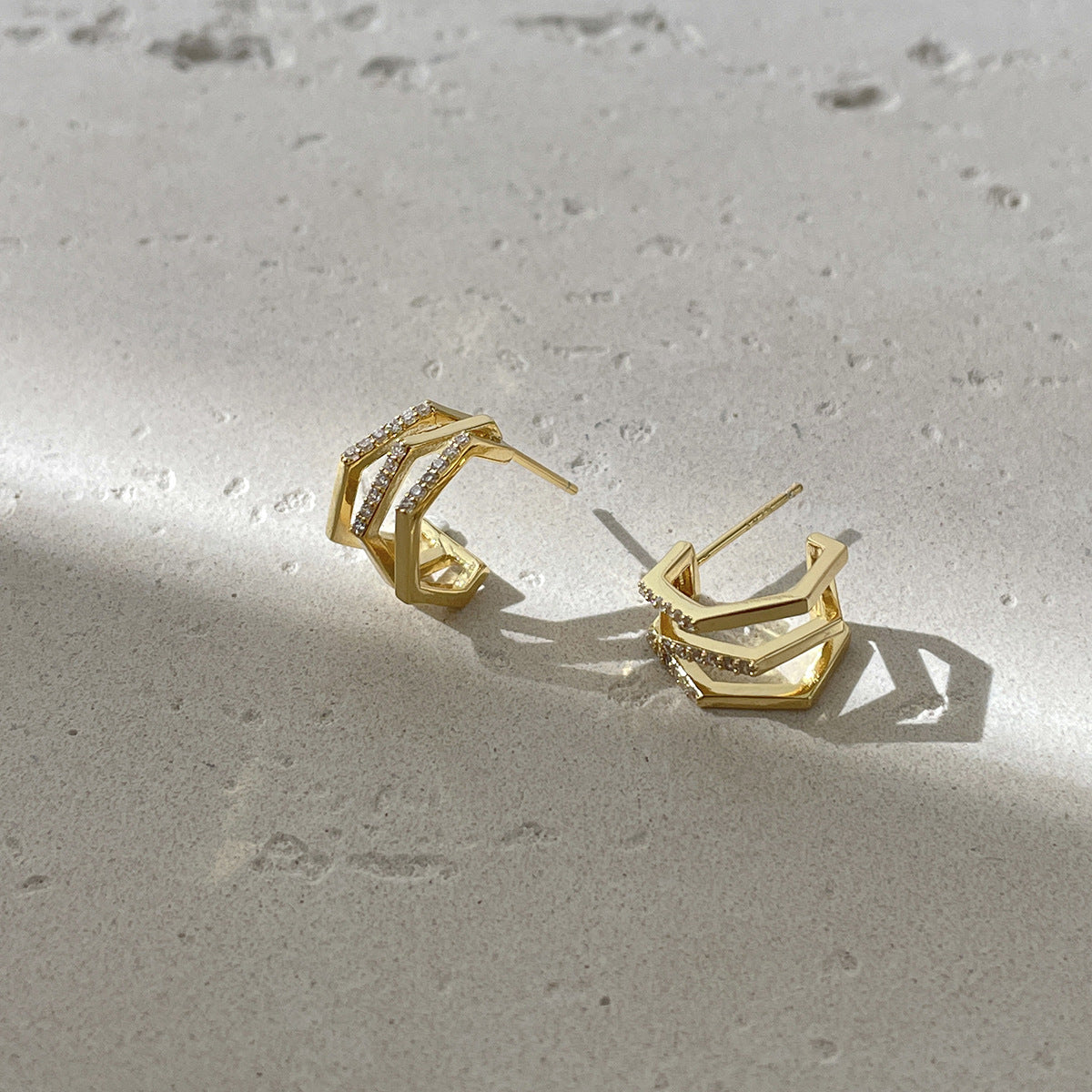 C廠-網紅個性疊戴風多層鋯石銀針耳耳釘女韓系時尚清冷ins無耳洞耳夾「EH-4292」25.12-3