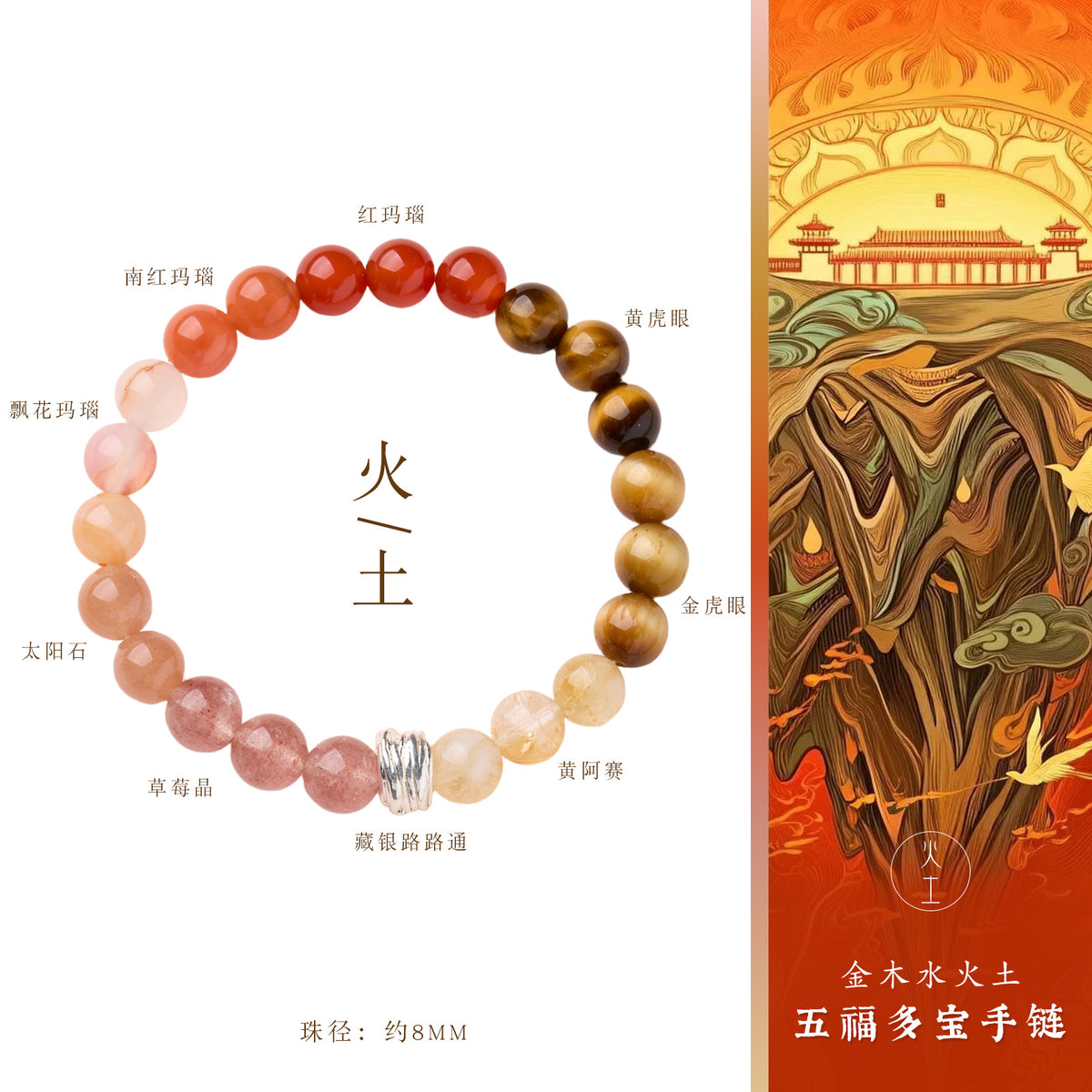 AS廠-五行手串設計款能量藏銀路路通多寶金木水火土多寶瑪瑙水晶手鍊「XL081X206」25.08-5