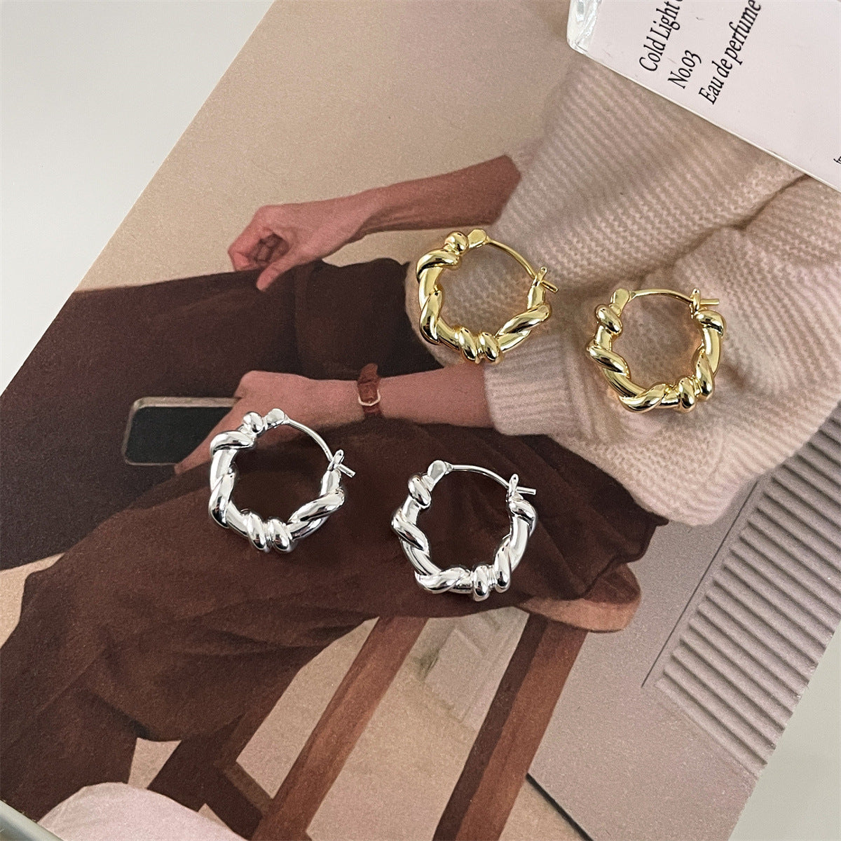 C廠-925銀針藤條纏繞耳環女小眾設計韓國ins風耳圈高級感百搭氣質耳飾「EH-3596」25.05-5