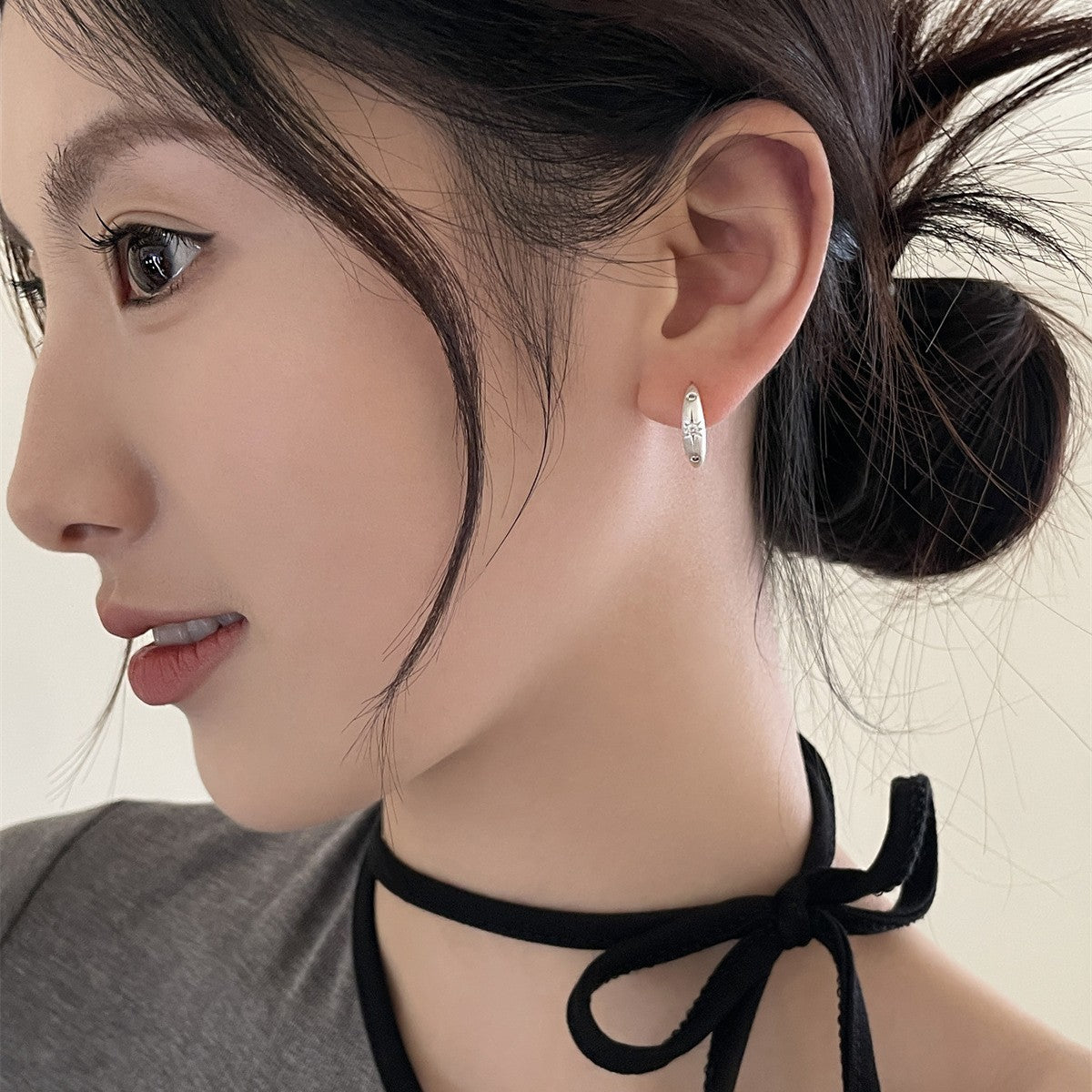 C廠-磨砂拉絲六芒星絕美銀針耳圈女小眾設計高級感輕奢獨特耳環新耳飾「EH-4015」25.09-4