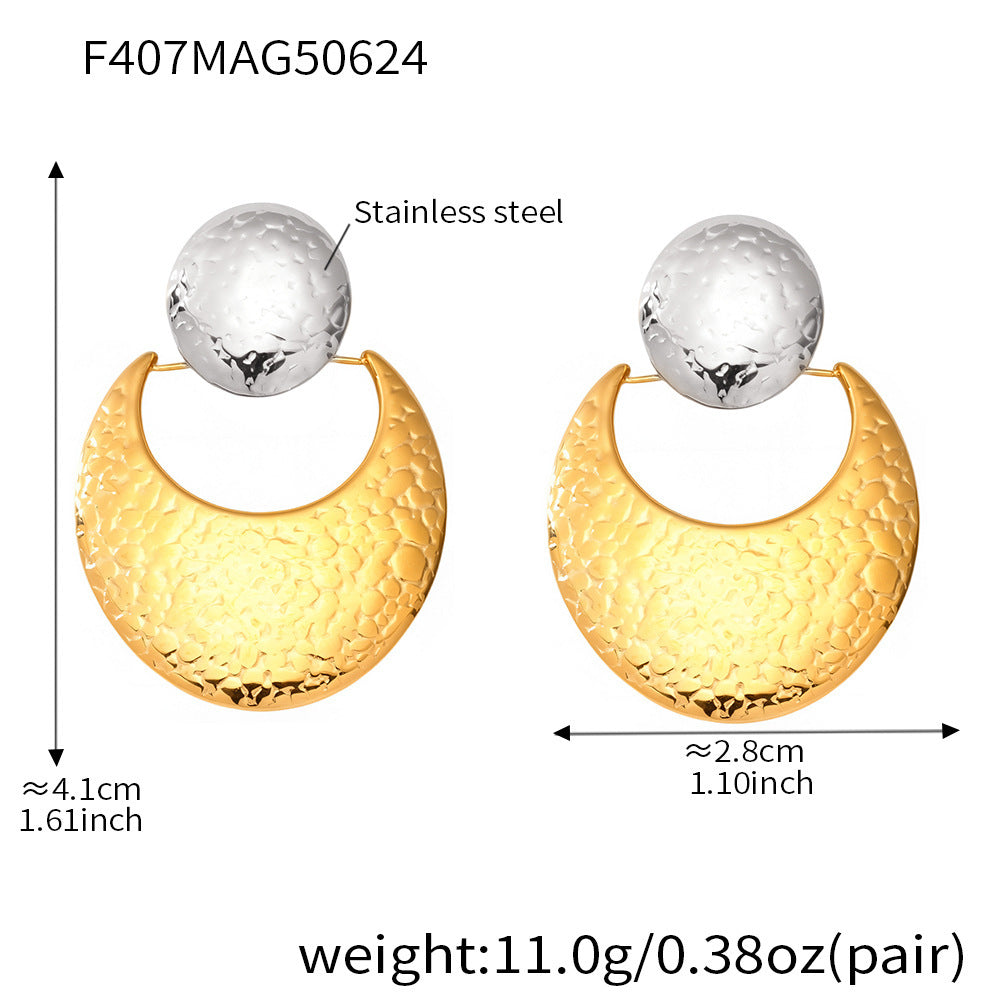 B廠-歐美拼色不鏽鋼耳環 小眾耳釘耳飾earrings曲面錘紋質量誇張耳環「F407」25.12-1